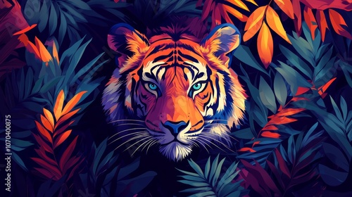 Wallpaper Mural Majestic Tiger in Vibrant Tropical Jungle Foliage Torontodigital.ca