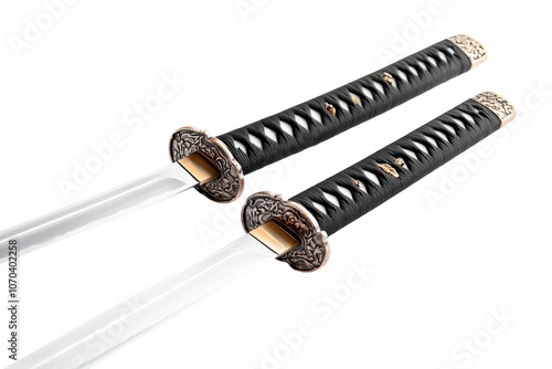 Balanced Samurai Swords Ergonomic Grips Isolated On Transparent Background on transparent background photo