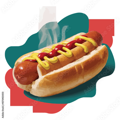 a hot dog with mustard and ketchup 