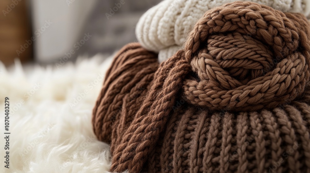 Cozy Knitted Sweaters Brown Beige Winter Texture Warm Fashion Cozy Knitted Sweaters Brown Beige Winter Texture Warm Fashion