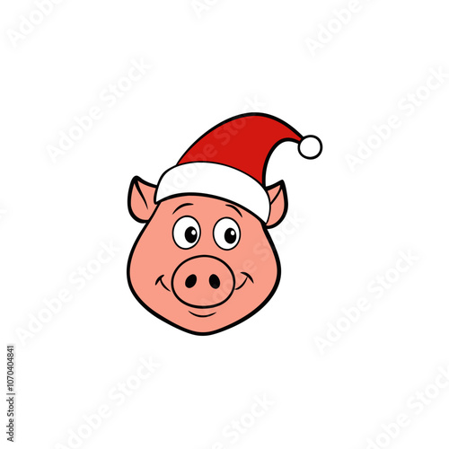 Christmas Pig Head with Santa Claus Hat Clipart in white background