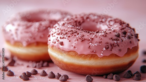 Irresistible Pink Frosted Donuts Topped with Chocolate Chips