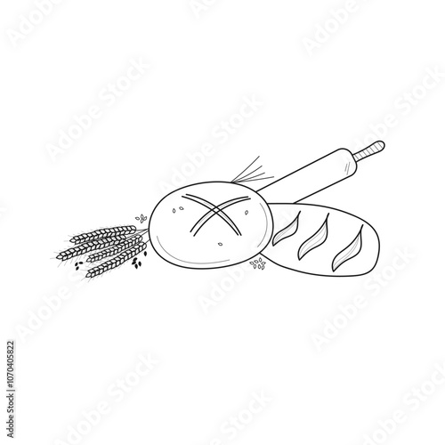 Loaves of bread in doodle style. Hand drawn vector illustration isolated on white background.