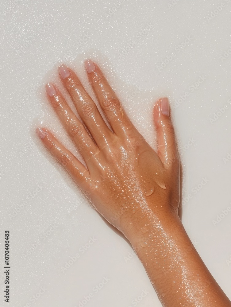 Fototapeta premium Close-up of Hand with Cleaning Product on Surface