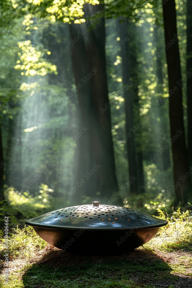 Fire pit in a sunlit forest. Fire pit in a sunlit forest.