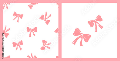 Seamless pattern with ribbon bows on white background. Ribbon icon set vector.