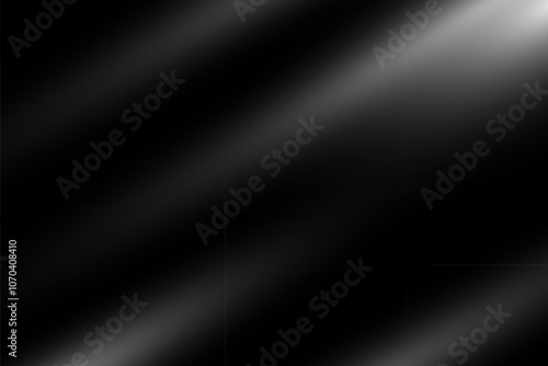 Light rays and shadows black background. Sun rays glares on gray wall. Abstract blurred dark shadows. Black silk cloth. Modern elegant vector backdrop for product display presentation.