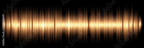 Sound wave. Music audio frequency, voice waveform, electronic radio signal, volume level, track symbol. Noise pulses curve golden line isolated on black. Abstract vector background.
