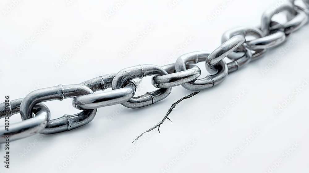 Fototapeta premium Strong metal chain with weak link on white background