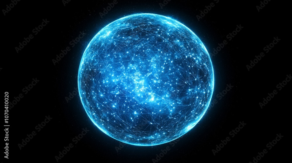 Fototapeta premium Global Network Connection Digital World Internet Technology Communication Data Abstract Sphere Blue
