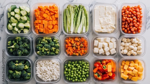 Neatly Arranged Plant Based Ingredients on a Minimalist Kitchen Table Vegan Nutrition Essentials for Healthy Meal Prep