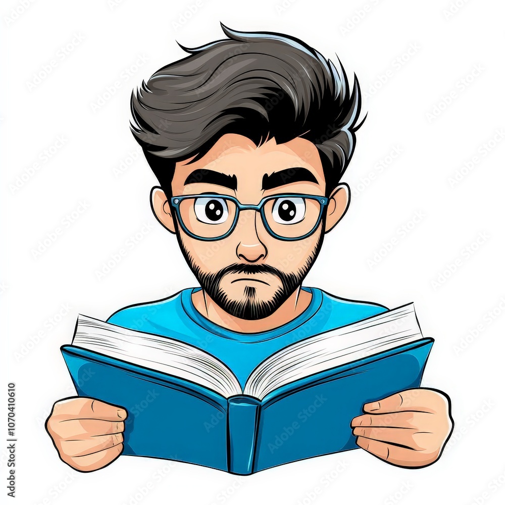 Student Reading Book in Cartoon Style Illustration Student Reading Book in Cartoon Style Illustration