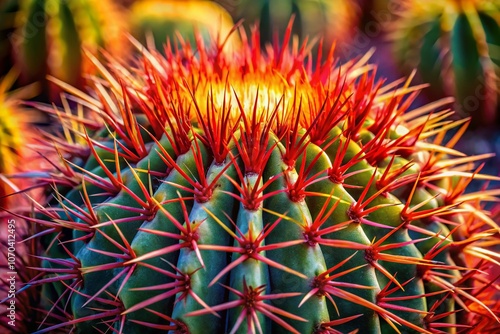 A close-up of a vibrant red barrel cactus in the Joshua Tree National Park. photo