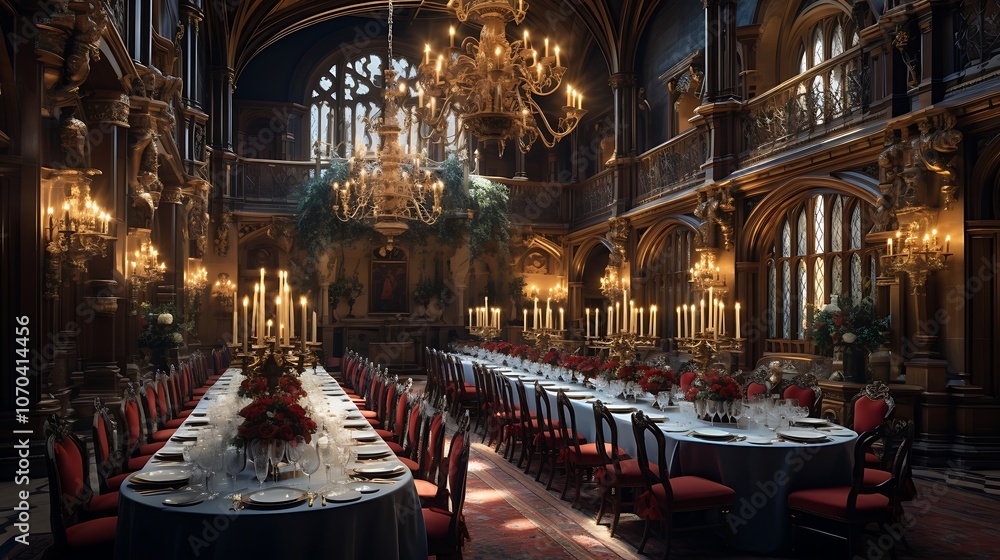 Lavish Dining Hall with Grand Table Setting and Elegant Lighting Fixtures
Lavish Dining Hall with Grand Table Setting and Elegant Lighting Fixtures