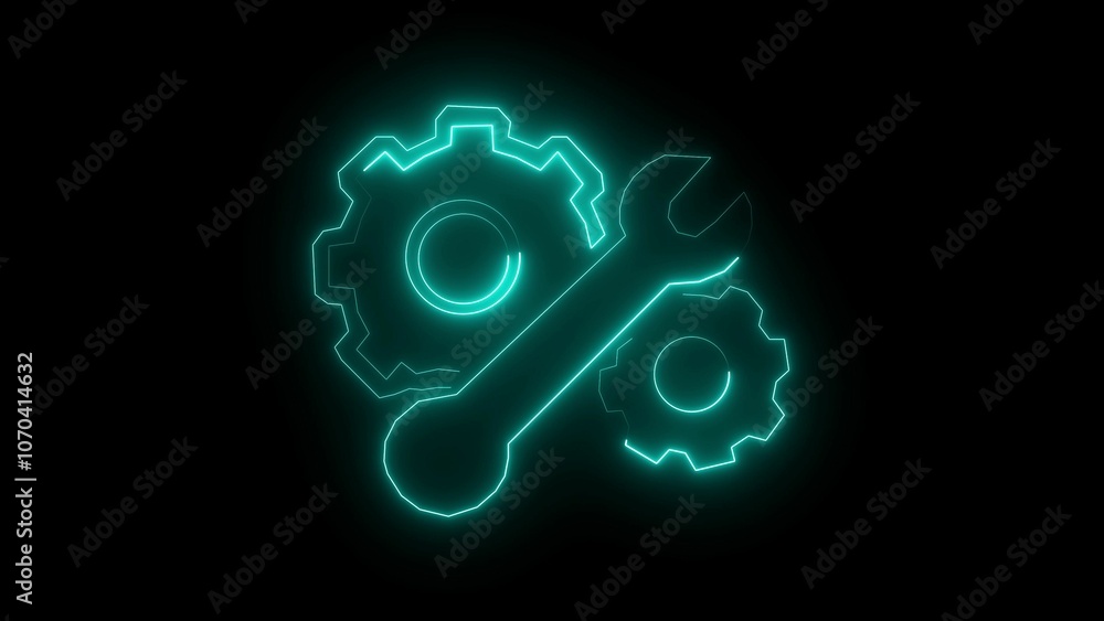 Neon setting icon animated , black background. Neon setting icon animated , black background.