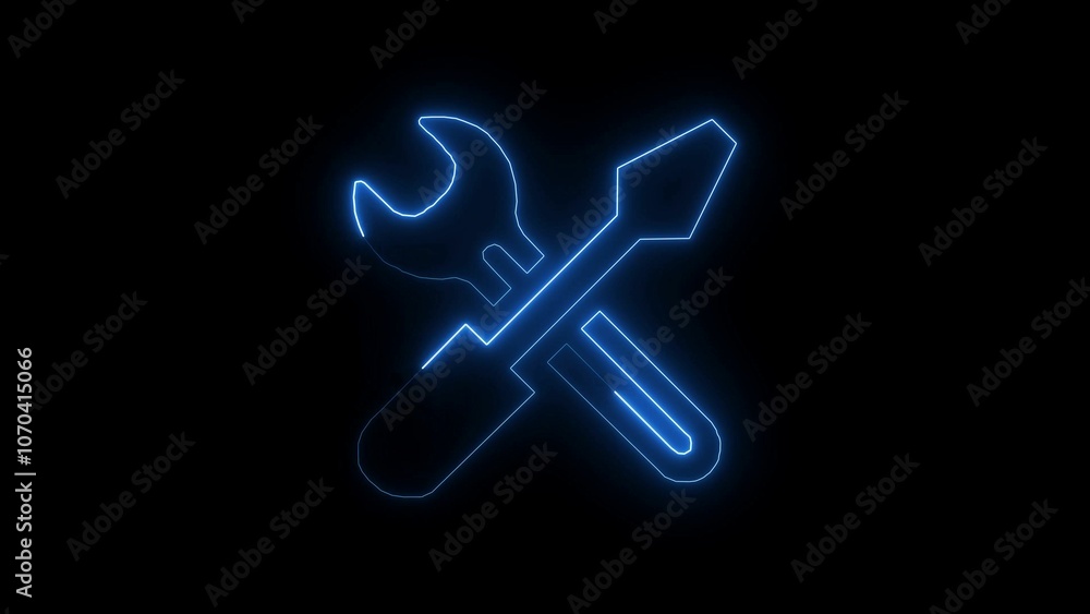 Neon Wrench icon animated with black background. Neon Wrench icon animated with black background.