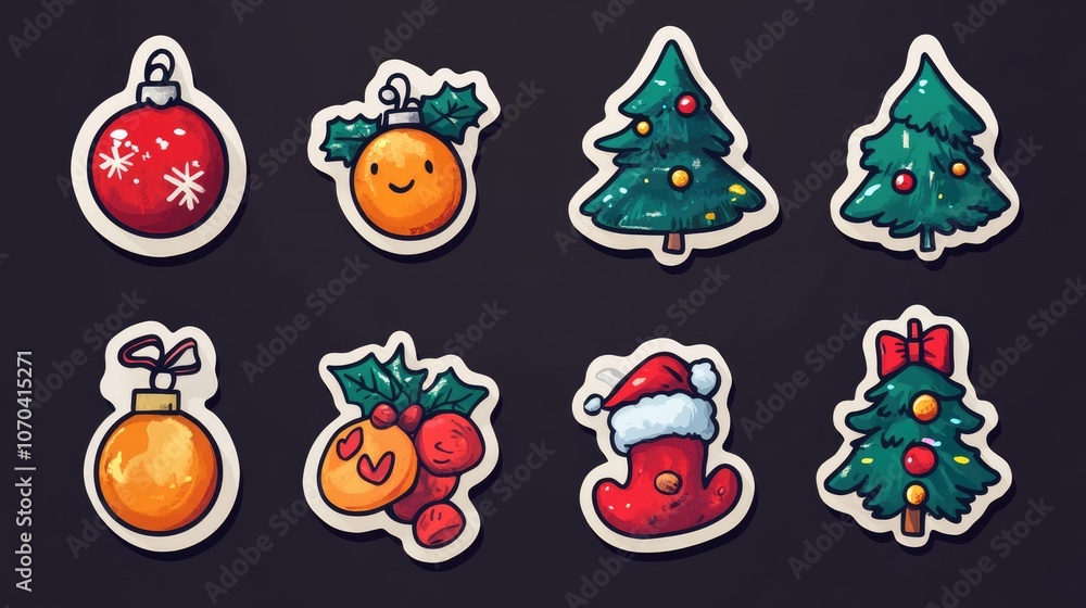 Design for sticker christmas illustration, Collection of Christmas Design for sticker christmas illustration, Collection of Christmas
