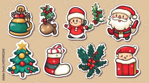 Design for sticker christmas illustration, Collection of Christmas