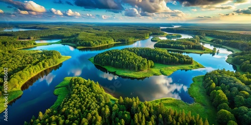 Belarus' Narachanski National Park: a breathtaking aerial view of lakes and scenery. photo