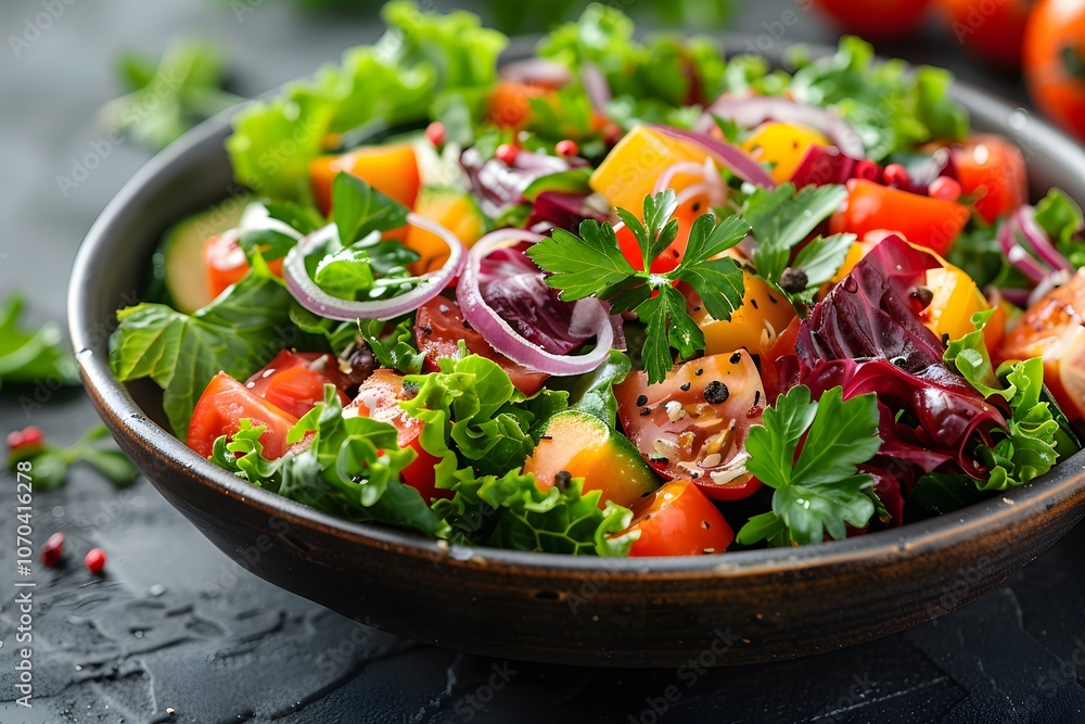 Fresh Garden Salad with Tomatoes, Peppers, and Herbs for Healthy Eating and Recipe Design Fresh Garden Salad with Tomatoes, Peppers, and Herbs for Healthy Eating and Recipe Design