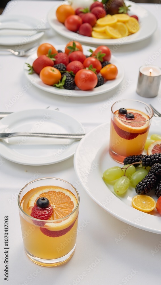 Fruit cocktail arrangement on a table setting Fruit cocktail arrangement on a table setting