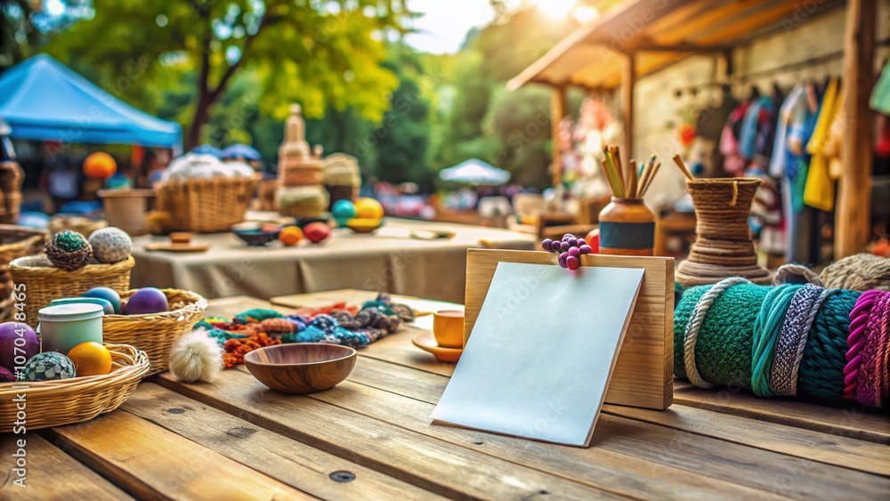 Craft Market Flyer, Wooden Table, Handmade Items, Daytime Photo Craft Market Flyer, Wooden Table, Handmade Items, Daytime Photo