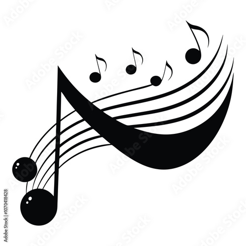 wave of musical notes black note on white background