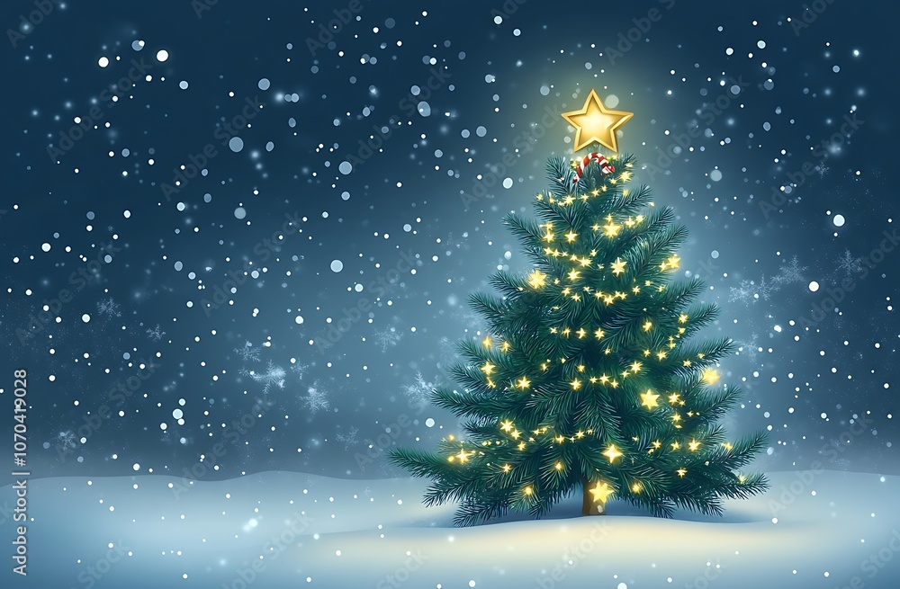 Christmas tree with lights on a blurred background, a Christmas card template. Christmas tree with lights on a blurred background, a Christmas card template.