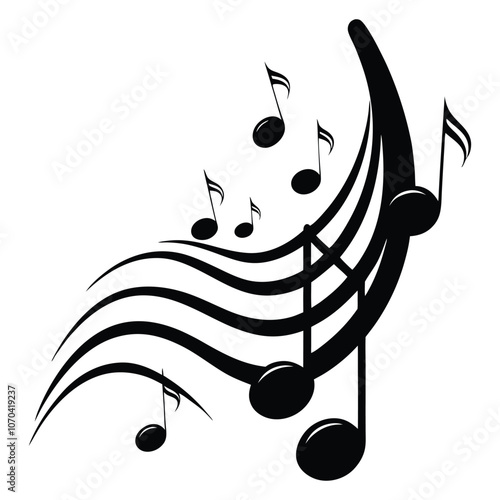 wave of musical notes black note on white background