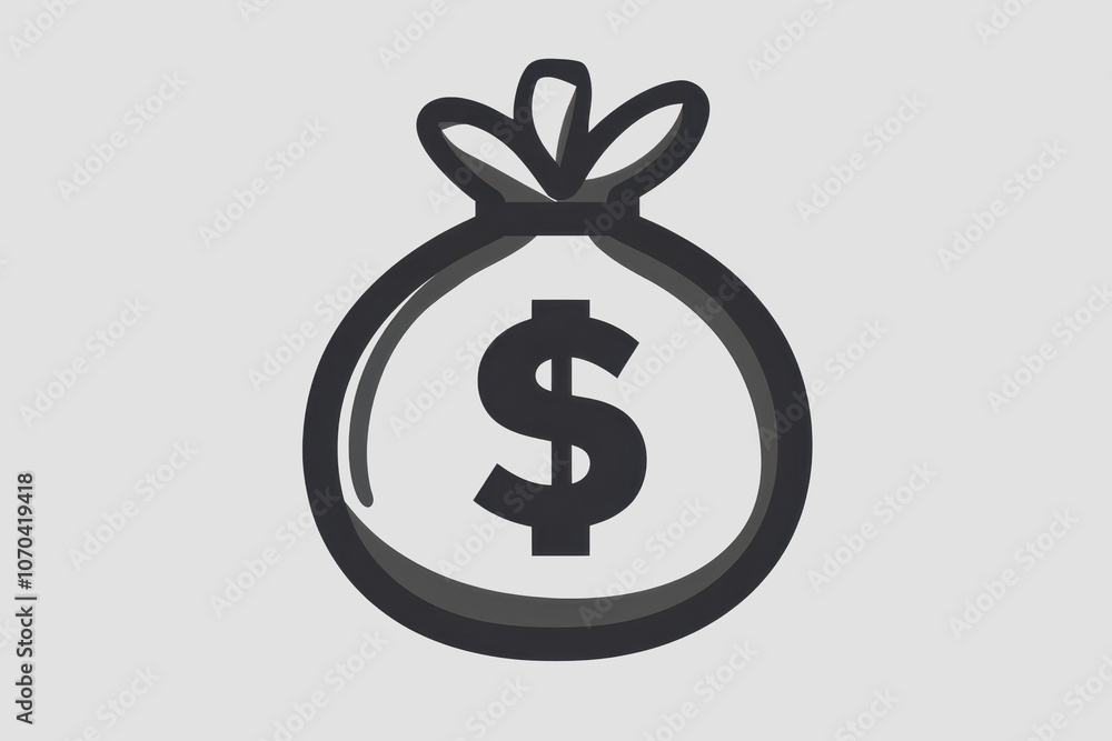 A minimalist of a money bag icon featuring a dollar sign. Perfect for financial, business, and economic themes in various design projects. A minimalist of a money bag icon featuring a dollar sign. Perfect for financial, business, and economic themes in various design projects.