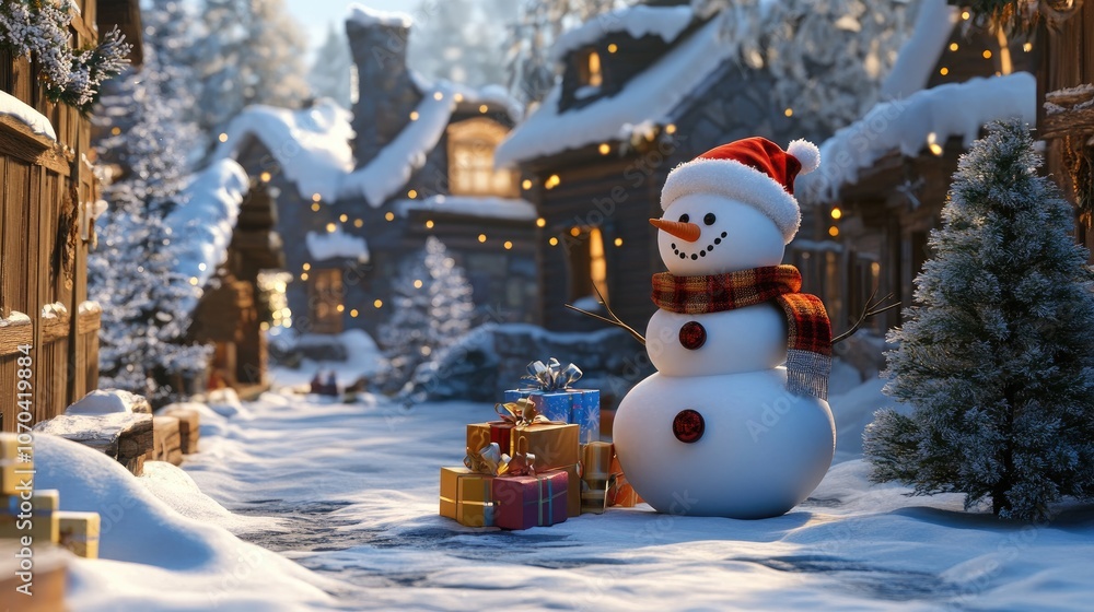 Obraz premium snowman and gifts flat design front view North Pole theme 3D render --ar 16:9 --v 6.1 Job ID: 523b76e1-ad53-4d03-a300-26aacf3548e5