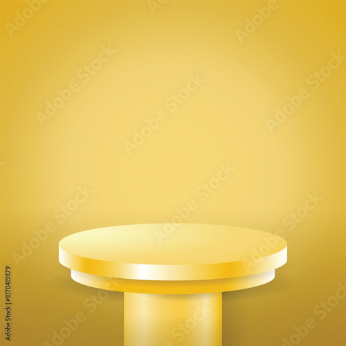 Realistic yellow 3D cylinder pedestal podium. Minimal scene for product showcase, Promotion display. Vector abstract studio room platform design. Stage performance.
