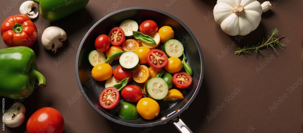 Close-up image showcases veggie preparations for a healthy Thanksgiving meal with fresh vegetables sizzling in a pan against a warm wooden table backdrop Close-up image showcases veggie preparations for a healthy Thanksgiving meal with fresh vegetables sizzling in a pan against a warm wooden table backdrop