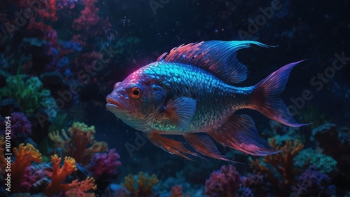 The ubiquitous presence of plastic pollution in our oceans is demonstrated by this close-up image of a fish swimming amid a cloud of microplastics.