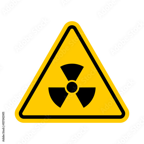 Radiation hazard sign. Symbol of radioactive threat alert. Danger alert yellow triangle traffic mark vector illustration isolated on transparent.