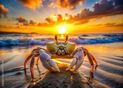 Ghost crab, candid beach, wildlife portrait, AI art. photo