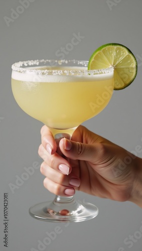 Female hand with margarita isolated on plain background photo