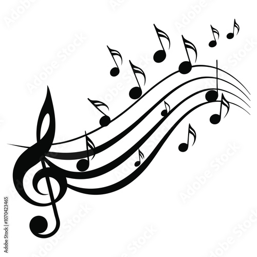 wave of musical notes black note on white background