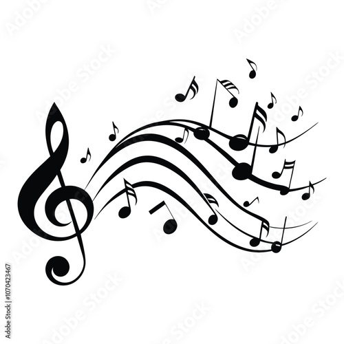 wave of musical notes black note on white background