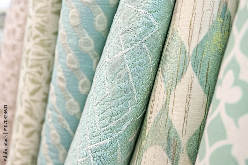 Soft Mint and Pink Layered Patterns in Fabric Rolls Soft Mint and Pink Layered Patterns in Fabric Rolls