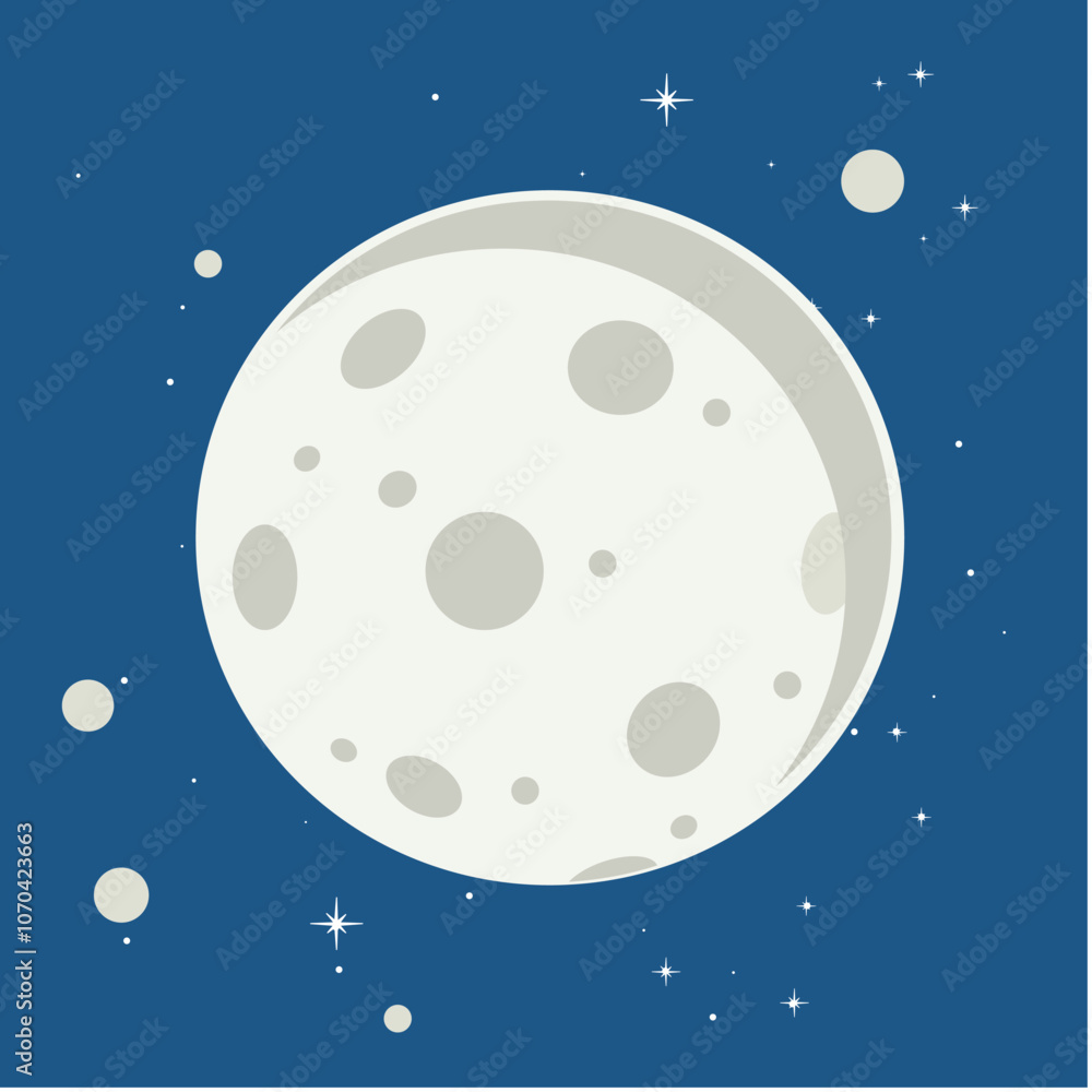 Full moon with stars flat design. Vector illustration