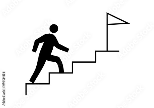 Icono negro de persona subiendo escaleras hacia objetivo