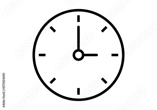 Icono negro de reloj analógico en fondo blanco