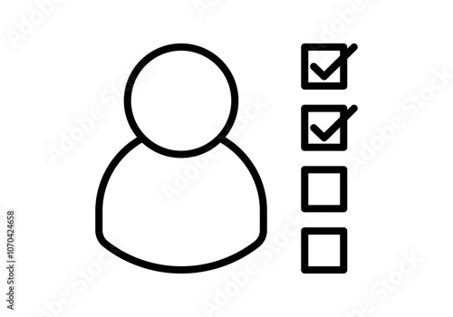 Icono negro de lista con tic afirmativo y perfil representando selección de personal