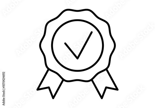 Icono negro de sello o medalla con tic de calidad