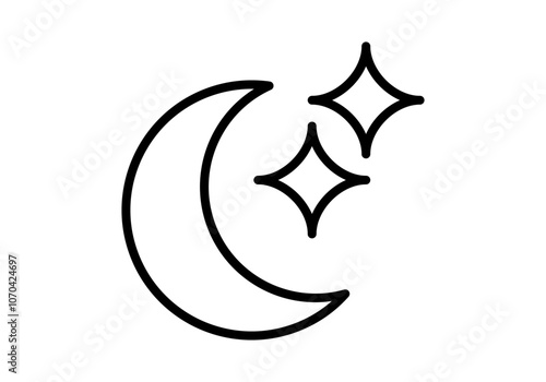 Icono negro de media luna con destellos