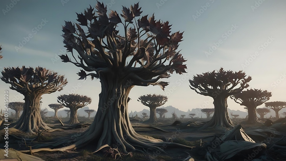 Obraz premium Forest of strange and mysterious trees - Generative AI. 