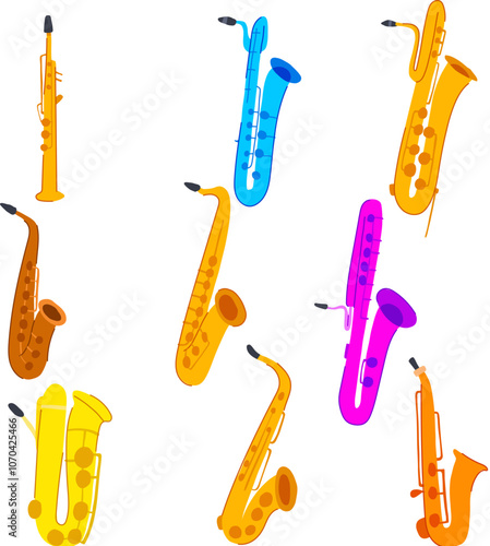 saxophone set cartoon. player sound, improvisation performance, musician saxophonist saxophone sign. isolated symbol vector illustration