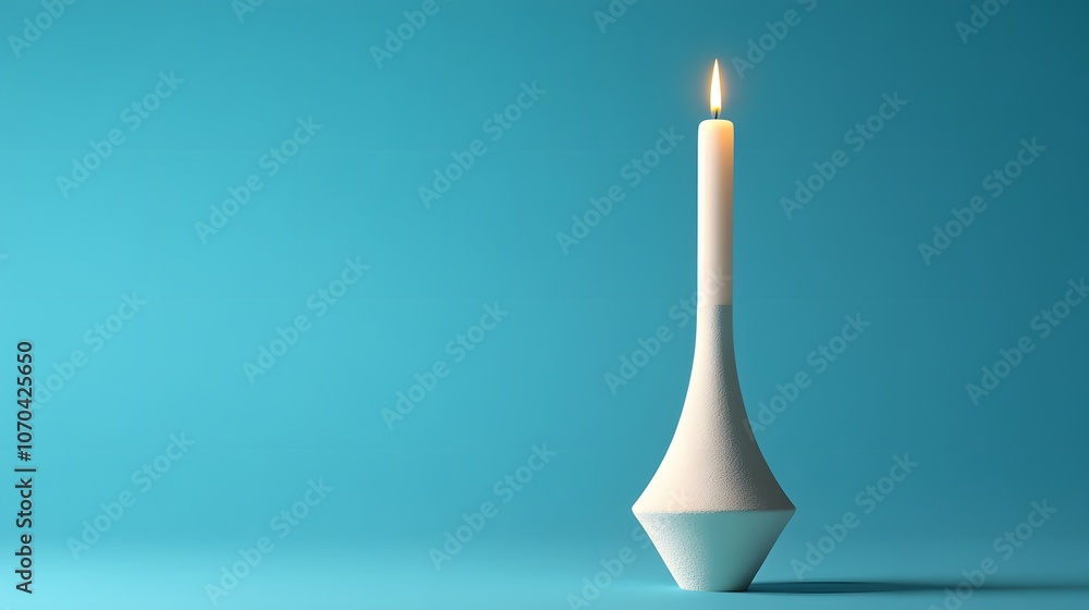Full body shot. A white ceramic candle holder with a single candle, positioned upright on a vibrant blue background, 4k resolution, no background, no shadow Full body shot. A white ceramic candle holder with a single candle, positioned upright on a vibrant blue background, 4k resolution, no background, no shadow