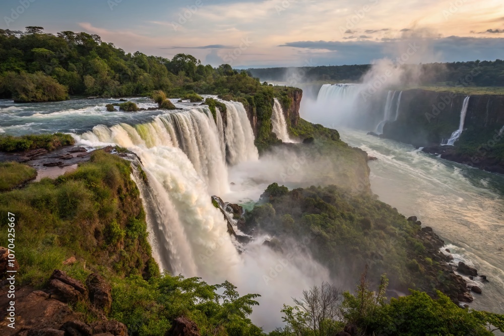 Fototapeta premium Iguazu Falls Portrait Photography AI Art, Majestic Waterfall, South American Landscape